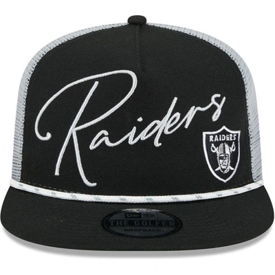 New Era Black Las Vegas Raiders Script Logo Golfer 9fifty Snapback Hat In Black