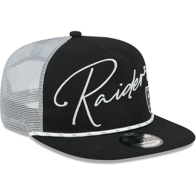New Era Black Las Vegas Raiders Script Logo Golfer 9fifty Snapback Hat In Black