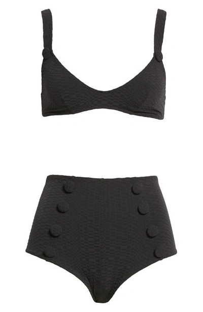 Shop Lisa Marie Fernandez Magdalena High Waist Two-piece Swimsuit In Black