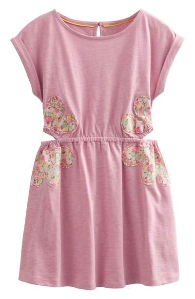 Shop Mini Boden Kids' Cutout Appliqué Cotton Dress In Almond Pink