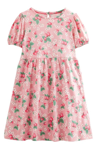 Shop Mini Boden Kids' Puff Sleeve Cotton Dress In Almond Pink Strawberries