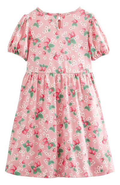 Shop Mini Boden Kids' Puff Sleeve Cotton Dress In Almond Pink Strawberries