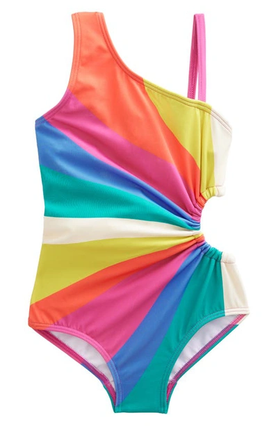 Shop Mini Boden Kids' Ruched Cutout One-piece Swimsuit In Multi Wave