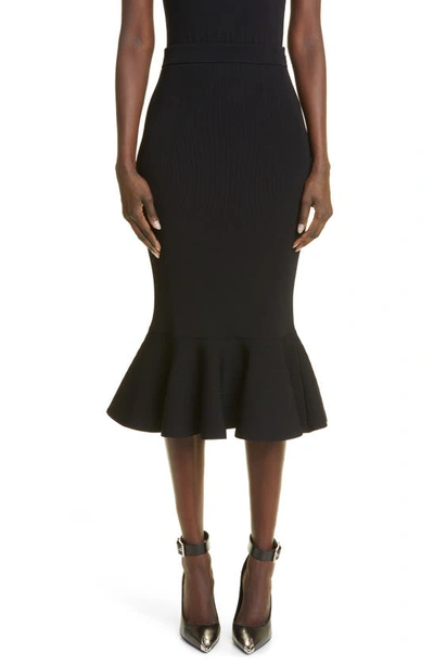 Shop Alexander Mcqueen Flounce Hem Rib Pencil Skirt In Black