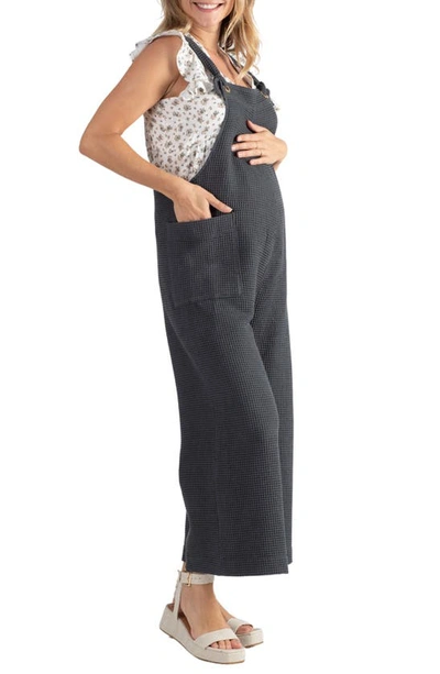 Shop Cache Coeur Maya Organic Cotton Gauze Maternity/nursing Jumpsuit In Anthracite