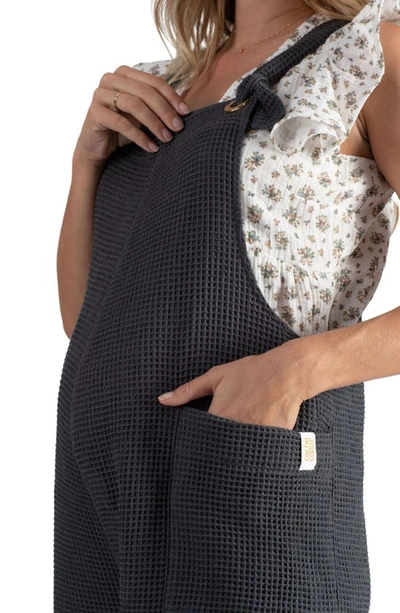 Cache Coeur Maya Organic Cotton Gauze Maternity/nursing Jumpsuit In Anthracite