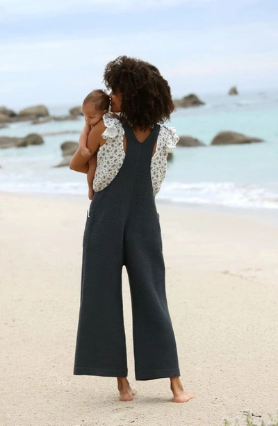 Shop Cache Coeur Maya Organic Cotton Gauze Maternity/nursing Jumpsuit In Anthracite