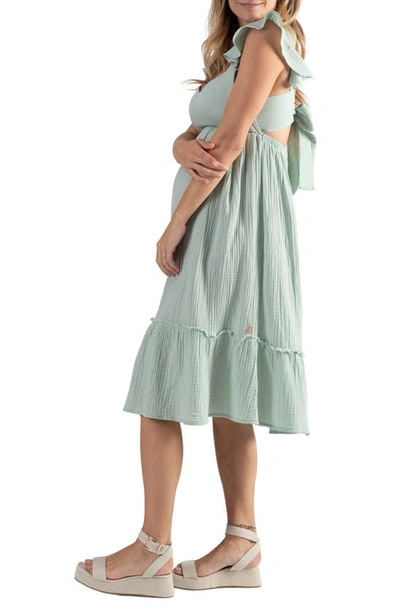 Cache Coeur Melody Organic Cotton Gauze Maternity/nursing Midi Dress In Sky