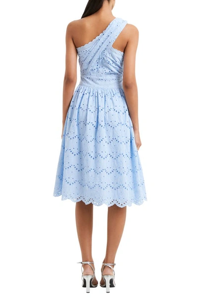 Shop French Connection Appelonga Anglaise One-shoulder Midi Dress In Placid Blue
