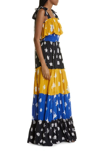 Shop Busayo Dotun Maxi Dress In Black/ Yellow/ Blue