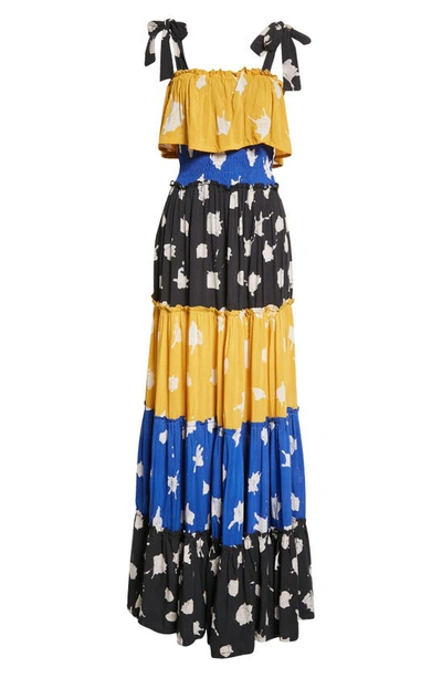 Shop Busayo Dotun Maxi Dress In Black/ Yellow/ Blue