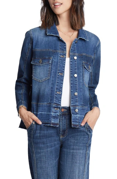 Shop Wash Lab Denim Step Up Raw Hem Denim Jacket In Chill Blue Dark