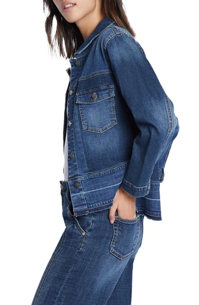 Shop Wash Lab Denim Step Up Raw Hem Denim Jacket In Chill Blue Dark