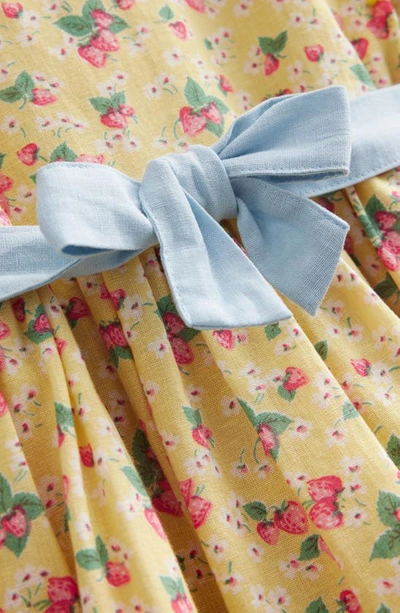 Shop Mini Boden Kids' Retro Print Puff Sleeve Linen & Cotton Dress In Buttercup Strawberry Ditsy