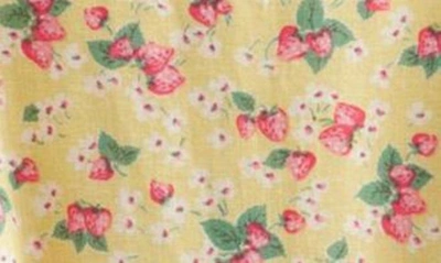 Shop Mini Boden Kids' Retro Print Puff Sleeve Linen & Cotton Dress In Buttercup Strawberry Ditsy