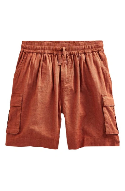 Shop Mini Boden Kids' Linen & Cotton Cargo Shorts In Roasted Chestnut