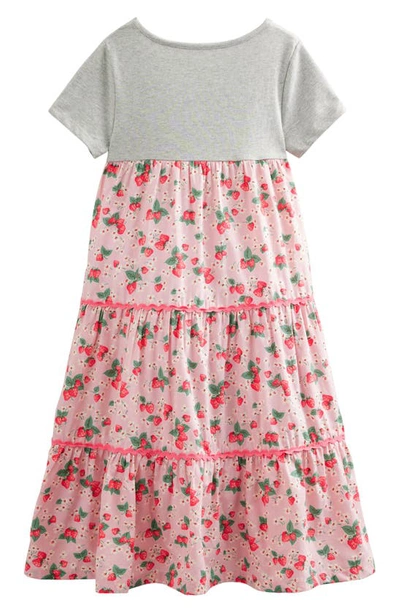 Shop Mini Boden Kids' Print Tiered Cotton Maxi Dress In French Pink Strawberry