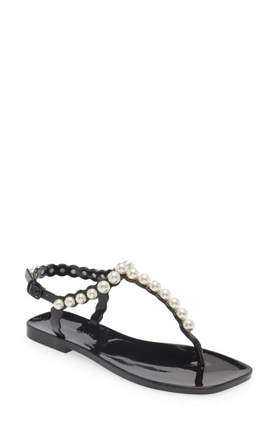 Shop Jeffrey Campbell Pearlesque Imitation Pearl Ankle Strap Sandal In Black Shiny