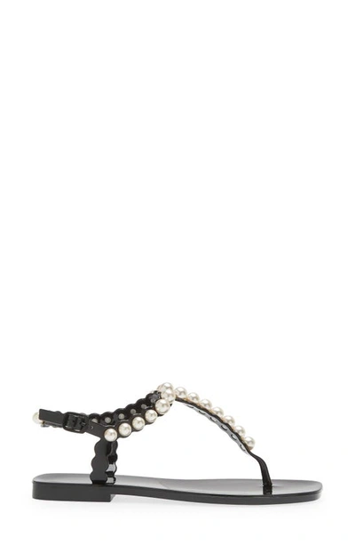 Shop Jeffrey Campbell Pearlesque Imitation Pearl Ankle Strap Sandal In Black Shiny
