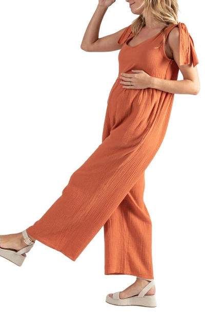 Shop Cache Coeur Canyon Organic Cotton Gauze Maternity/nursing Jumpsuit In Copper