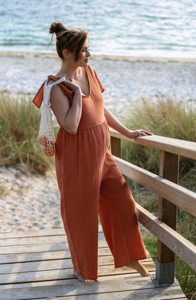 Cache Coeur Canyon Organic Cotton Gauze Maternity/nursing Jumpsuit In Copper