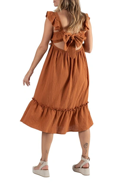 Cache Coeur Melody Organic Cotton Gauze Maternity/nursing Midi Dress In Caramel