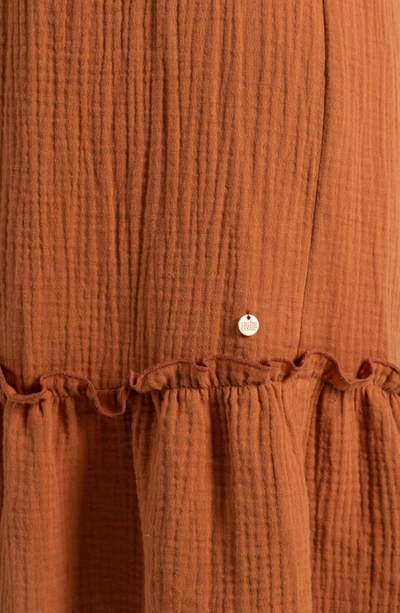 Cache Coeur Melody Organic Cotton Gauze Maternity/nursing Midi Dress In Caramel
