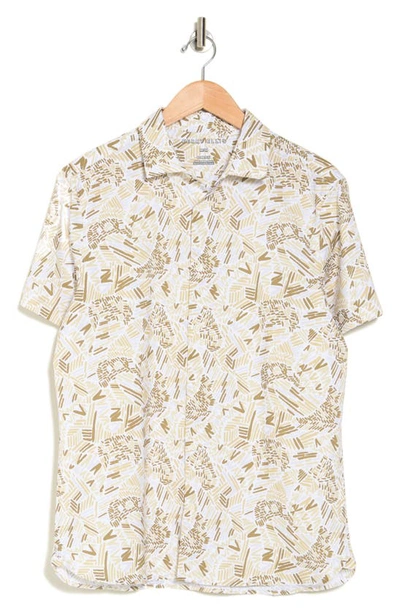 Perry Ellis Slim Fit Short Sleeve Stretch Button-up Shirt In Starfish