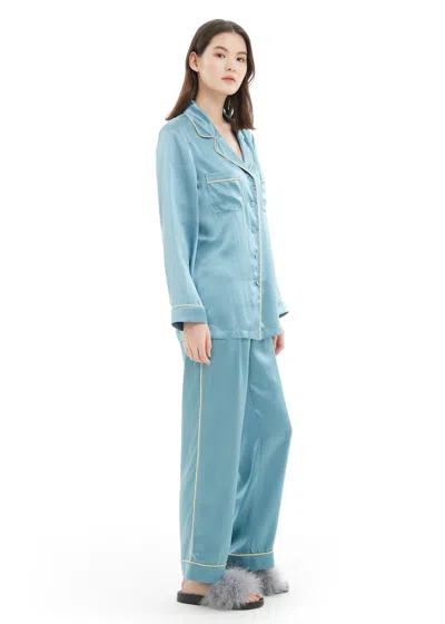 Lilysilk Women's 22mm Gold Piping Silk Pajamas Set In Blue