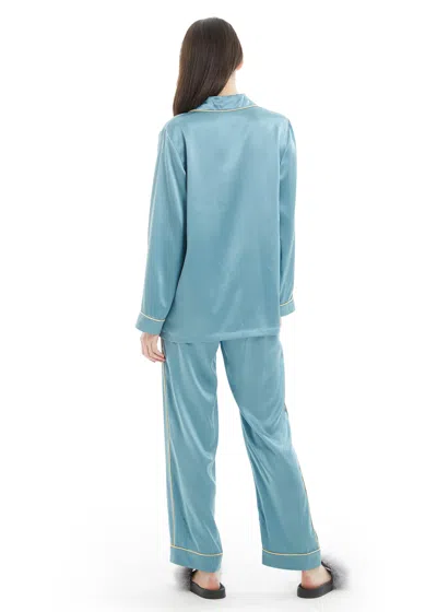 Lilysilk Women's 22mm Gold Piping Silk Pajamas Set In Blue