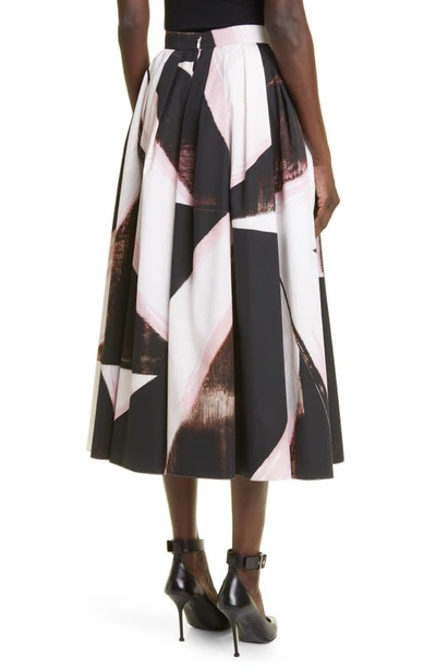 Shop Alexander Mcqueen Brushstroke Print Cotton Poplin Midi Skirt In 1080 Black/ Ivory