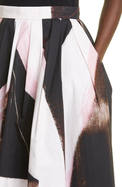 Shop Alexander Mcqueen Brushstroke Print Cotton Poplin Midi Skirt In 1080 Black/ Ivory