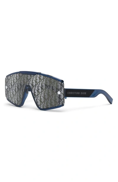 Shop Dior The Xtrem Mu 145mm Mask Sunglasses In Shiny Blue / Brown