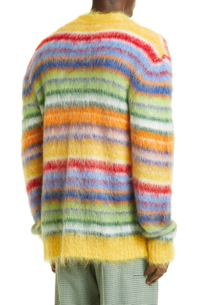 Shop Marni Stripe V-neck Mohair & Wool Blend Cardigan In Yellow Multicolor