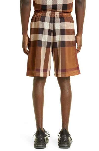 Shop Burberry Archive Check Mesh Jersey Shorts In Dark Birch Brown