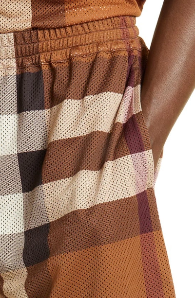 Shop Burberry Archive Check Mesh Jersey Shorts In Dark Birch Brown