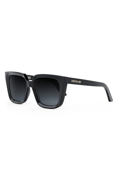 Shop Dior 'midnight S1i 53mm Square Sunglasses In Shiny Black / Gradient Smoke