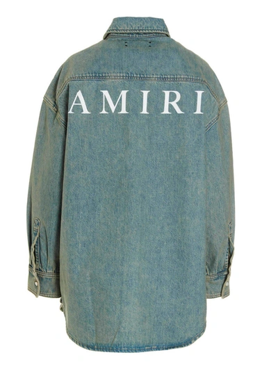 Shop Amiri Logo Denim Shirt In Light Blue