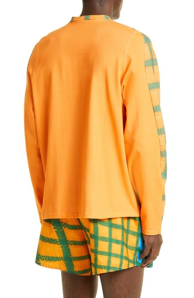 Shop Bianca Saunders Tarone Warped Grid Long Sleeve T-shirt In Orange/green/ Grid Print