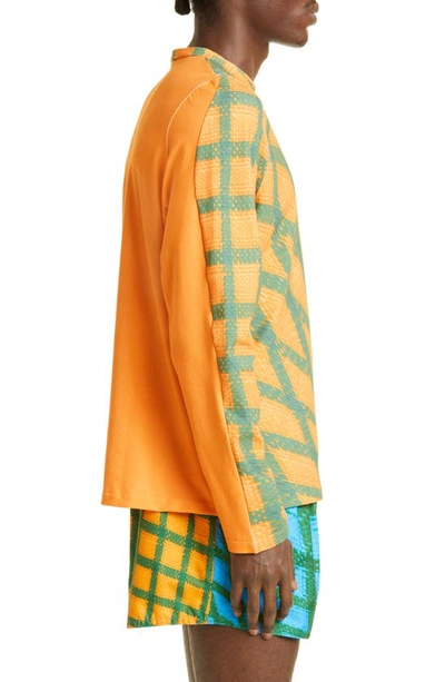 Shop Bianca Saunders Tarone Warped Grid Long Sleeve T-shirt In Orange/green/ Grid Print