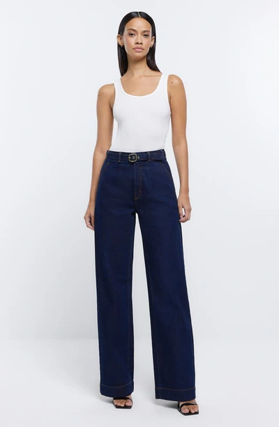 Shop River Island Cayanne Belted Nonstretch Trouser Jeans In Blue
