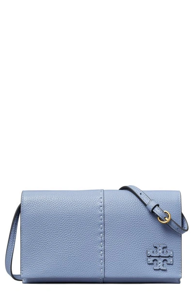 Shop Tory Burch Mcgraw Leather Wallet Crossbody In Blue Wood