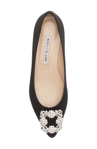 Manolo Blahnik 10mm Hangisi Leather Flats In Black