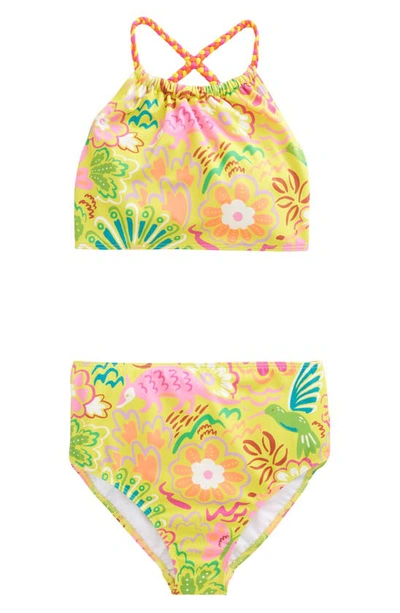 Shop Mini Boden Kids' Ruched Braided Strap Two-piece Swimsuit In Ivory, Gooseberry Animals