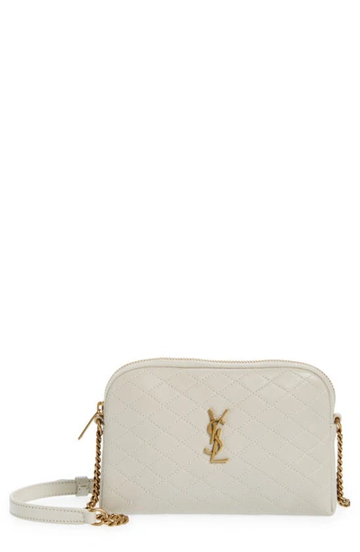 Shop Saint Laurent Gaby Quilted Leather Crossbody Pouch In Blanc Vintage