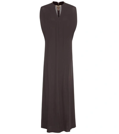 Valentino Embellished Silk Dress In Brown