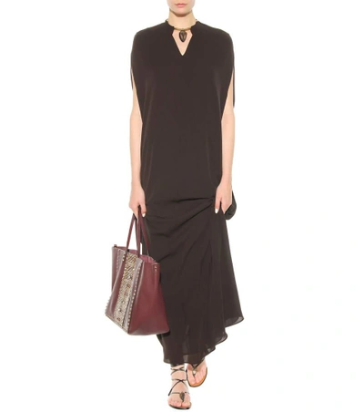 Shop Valentino Embellished Silk Dress In Brown