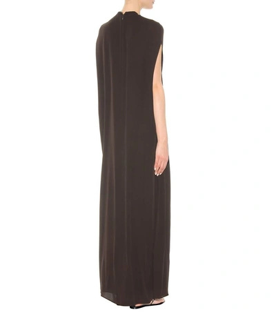 Shop Valentino Embellished Silk Dress In Brown