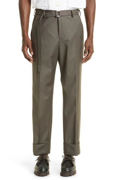 Sacai Belted Wool Suiting Pants In Taupe | ModeSens