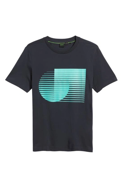 Shop Hugo Boss Boss Geometric Cotton Graphic T-shirt In Dark Blue